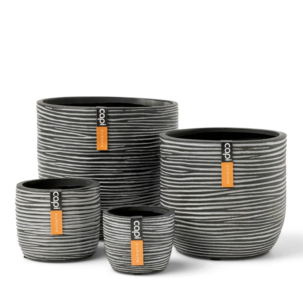 Capi 4-Delige Bloempottenset Nature Rib Antracietkleurig