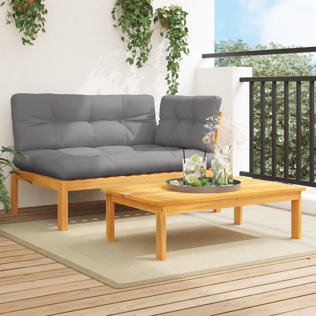 2-Delige Loungeset Pallet Met Kussens Massief Acaciahout Grijs