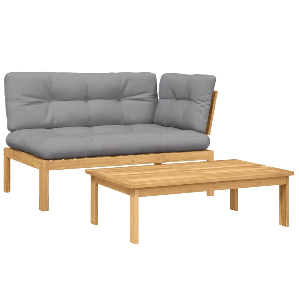 2-Delige Loungeset Pallet Met Kussens Massief Acaciahout Grijs