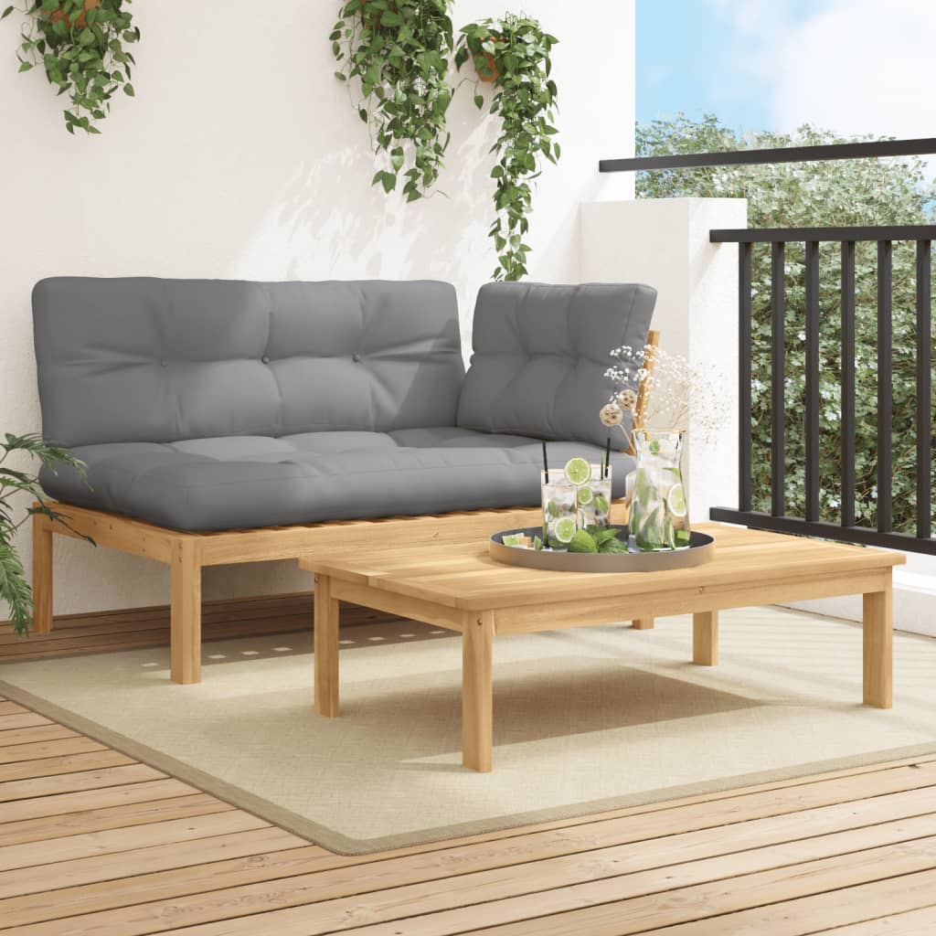 2-Delige Loungeset Pallet Met Kussens Massief Acaciahout Grijs