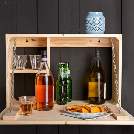 Esschert Design Wandbar Met Neerklapbaar Schap M Naturel Rood Ruitpatroon