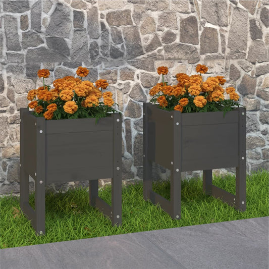 Plantenbakken 40X40X52,5 Cm Massief Grenenhout Grijs