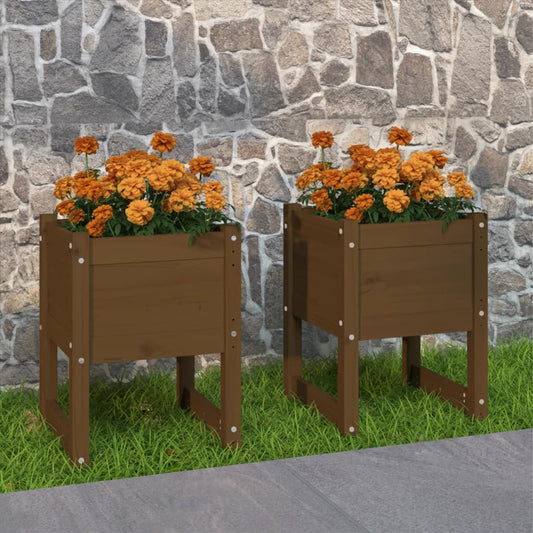 Plantenbakken 40X40X52,5 Cm Massief Grenenhout Honingbruin