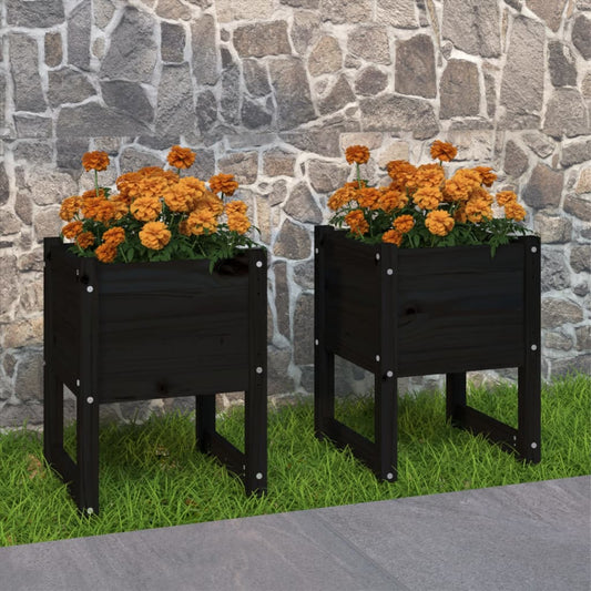 Plantenbakken 40X40X52,5 Cm Massief Grenenhout Zwart