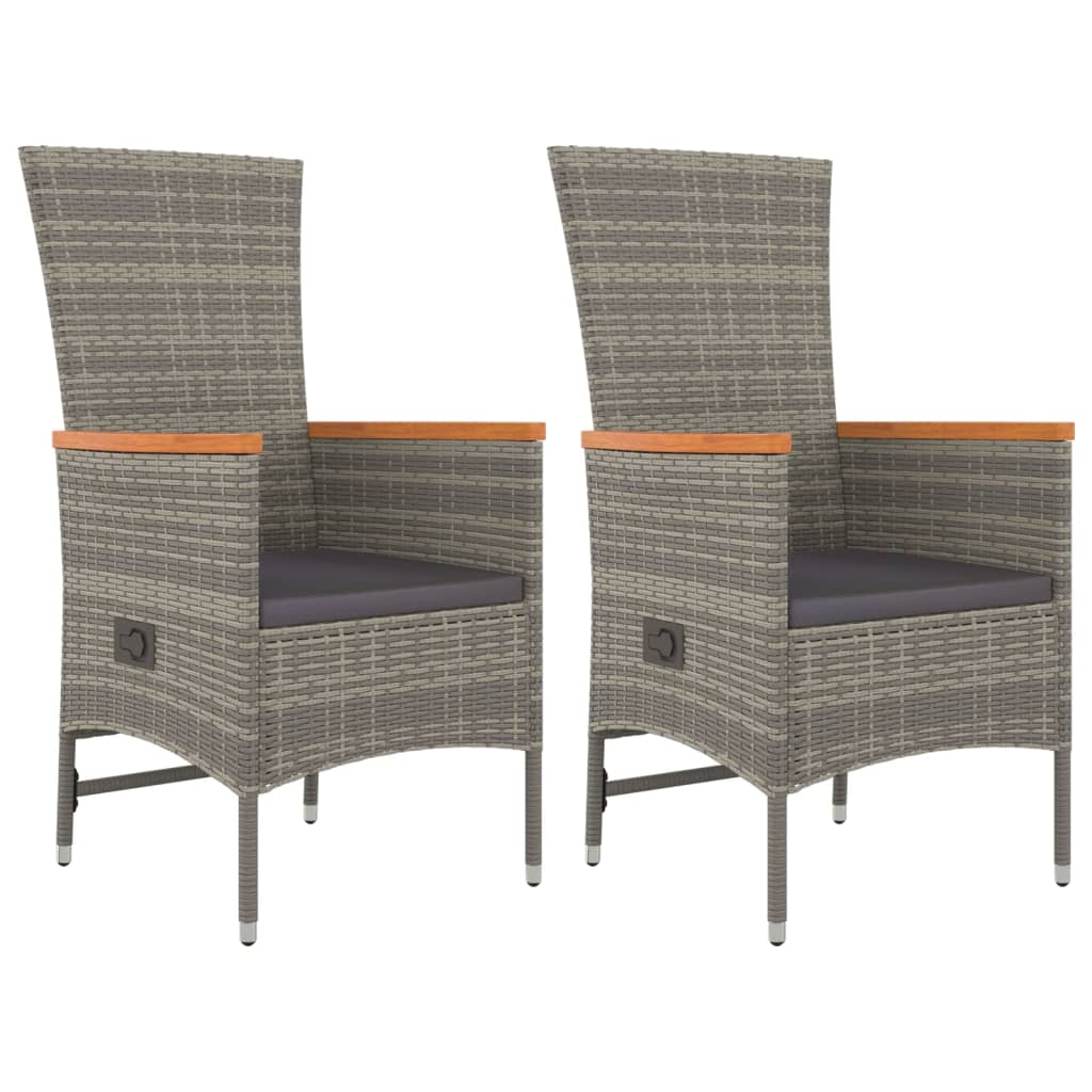 Tuinstoelen 2 St Verstelbaar Met Kussens Poly Rattan Grijs Wit
