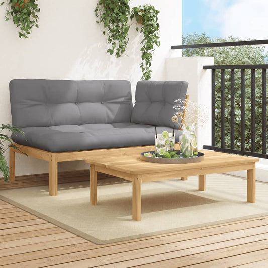 2-Delige Loungeset Pallet Met Kussens Massief Acaciahout Grijs