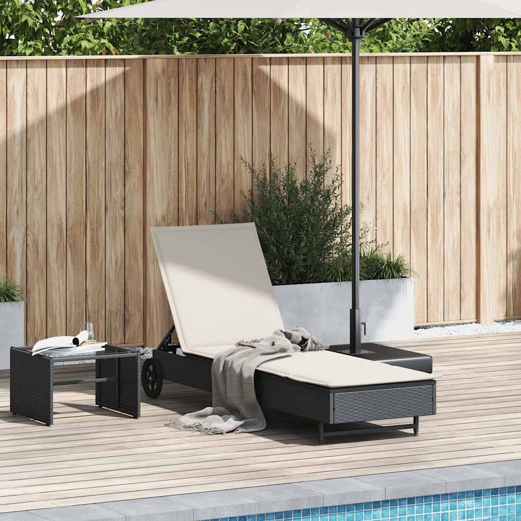 Ligbed Met Wielen En Kussen Poly Rattan