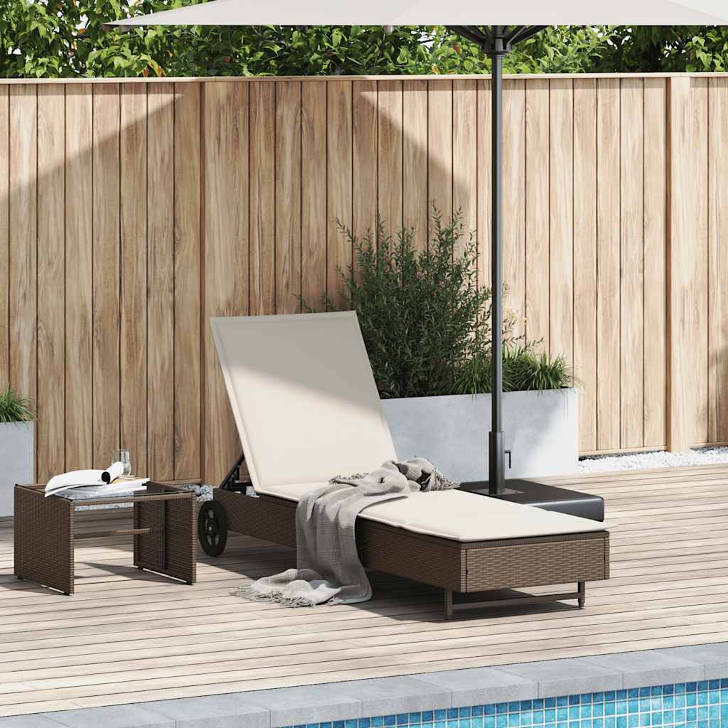 Ligbed Met Wielen En Kussen Poly Rattan