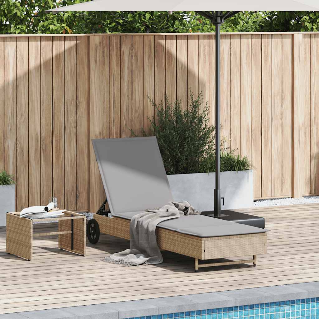 Ligbed Met Wielen En Kussen Poly Rattan