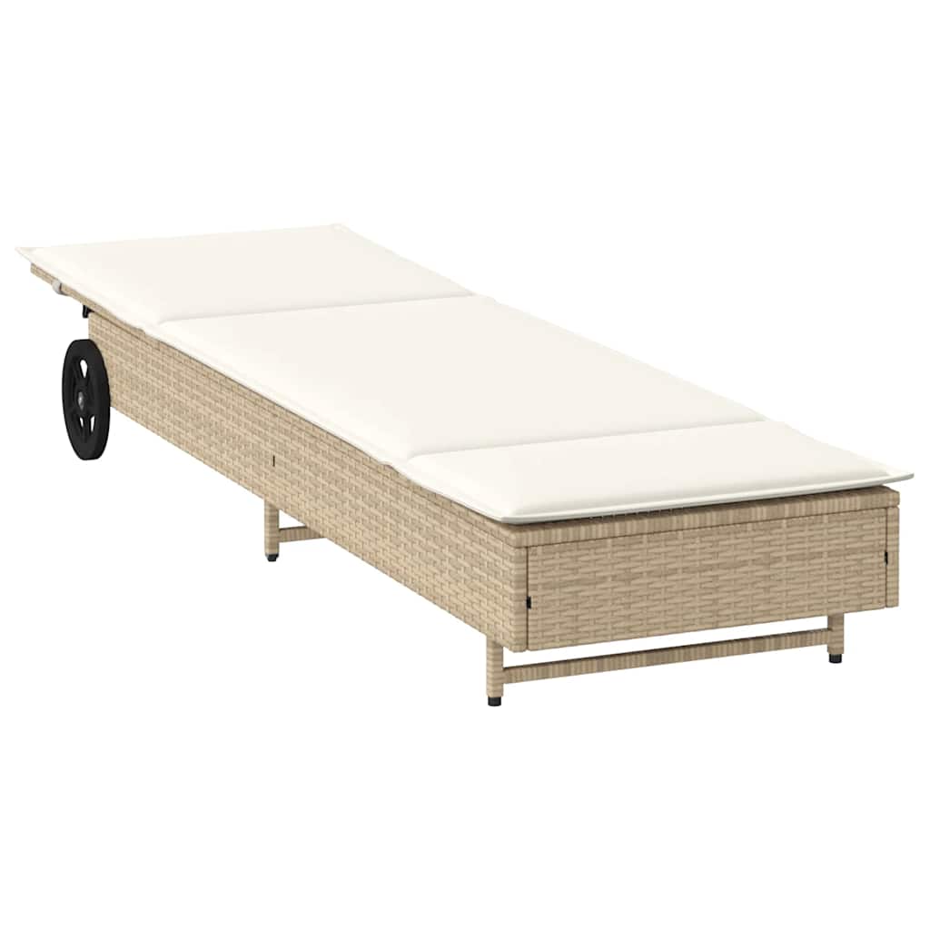 Ligbed Met Wielen En Kussen Poly Rattan