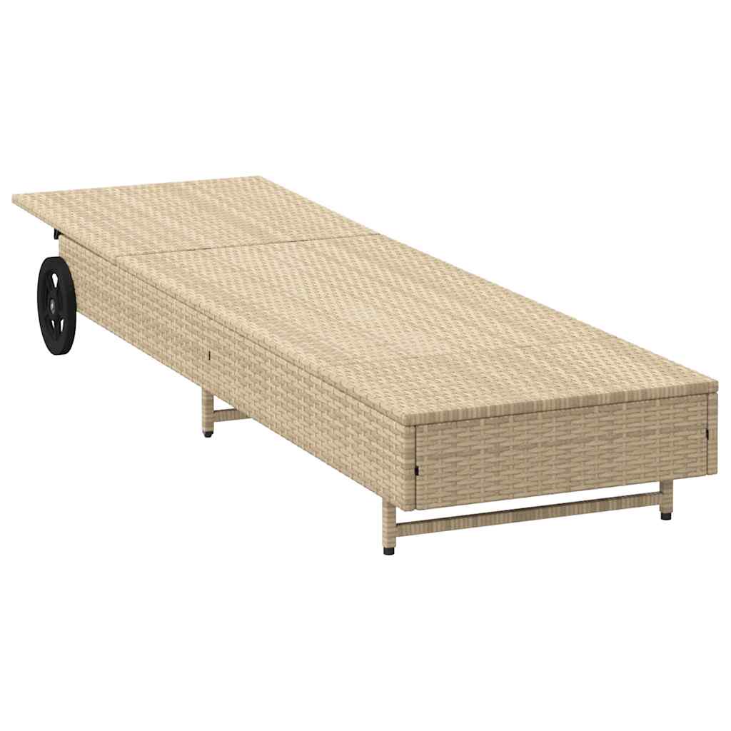 Ligbed Met Wielen En Kussen Poly Rattan