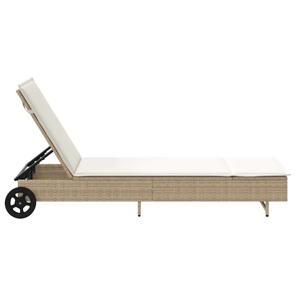 Ligbed Met Wielen En Kussen Poly Rattan