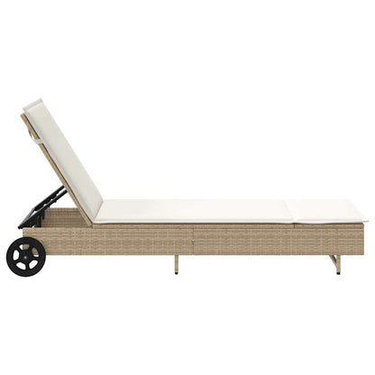 Ligbed Met Wielen En Kussen Poly Rattan