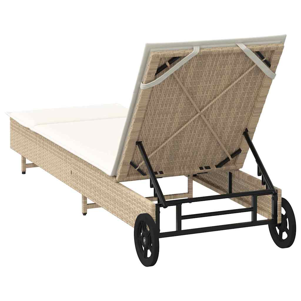 Ligbed Met Wielen En Kussen Poly Rattan