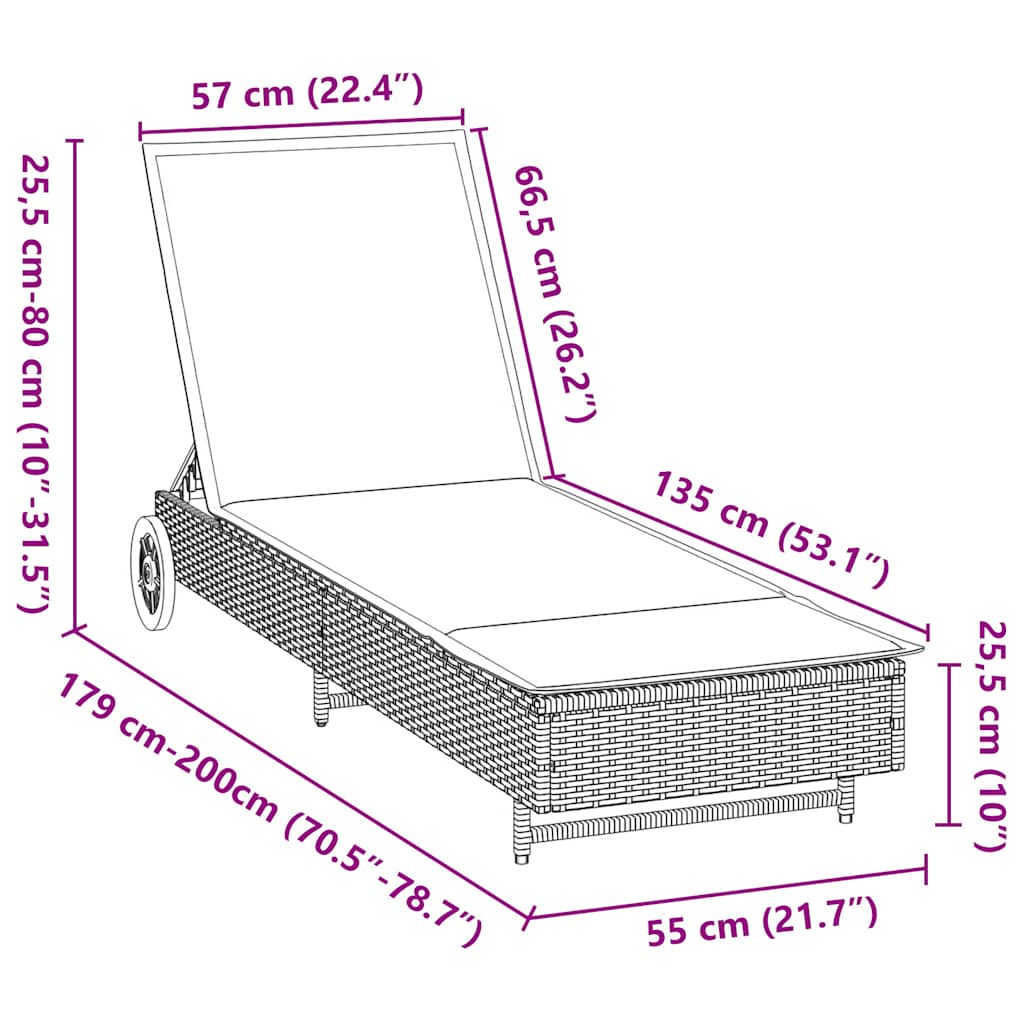 Ligbed Met Wielen En Kussen Poly Rattan