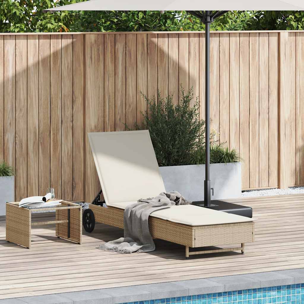 Ligbed Met Wielen En Kussen Poly Rattan