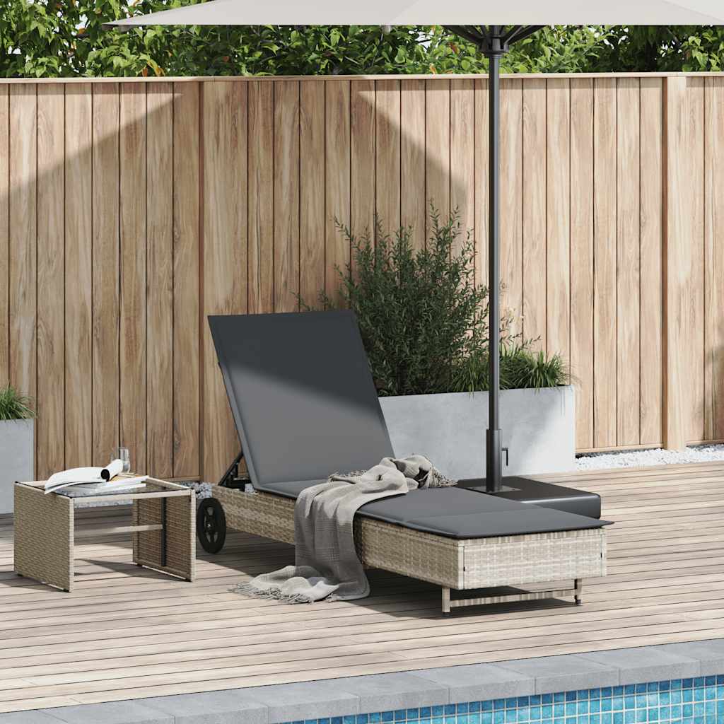 Ligbed Met Wielen En Kussen Poly Rattan